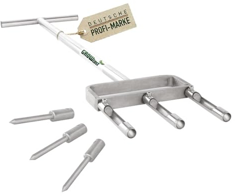 GROWtect PRO Aerifizierer 2in1 – Profi Aerifizierer für Garten- und Landschaftsbau, Sportplatzpflege und Greenkeeper – mit austauschbaren Hohl- und Volldornen (ohne mehrteiligen Steckstiel)