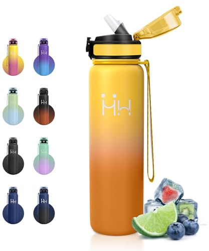 JAPORIA Borraccia Termica 1 Litro, Borraccia Acciaio Inox con Cannuccia, a Prova di Perdite, Bottiglia Acqua senza BPA, Termos per Adulto, Campeggio, Ciclismo, Sport