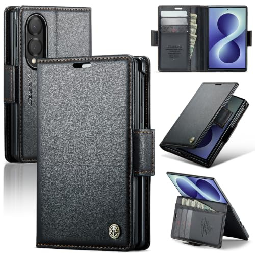oiysrtoc Fodral för Samsung Galaxy Z Fold 8 Skal, Premium PU-läder skyddsfodral med RFID-blockering, 3 kortplatser, ställ, magnetisk stängning, stötsäkert plånboksfodral för Galaxy Z Fold 8, Svart
