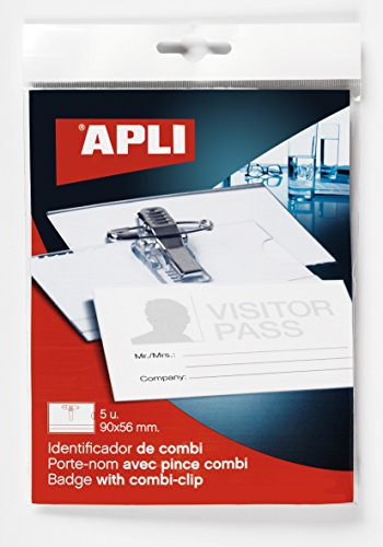 APLI Pochette de 5 badges avec pince combi 90 x 56 mm
