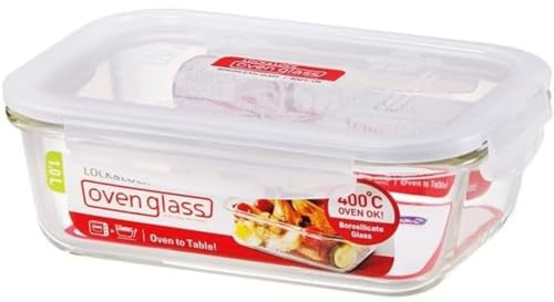 LocknLock Eco Ovenglass Glass Food Storage Containers with Lids 1Ltr - Airtight, Leakproof Rectangular Glass Food Container with Recycled Plastic Lid, Oven Safe, Dishwasher Safe, 20 x 15 x 7.5cm