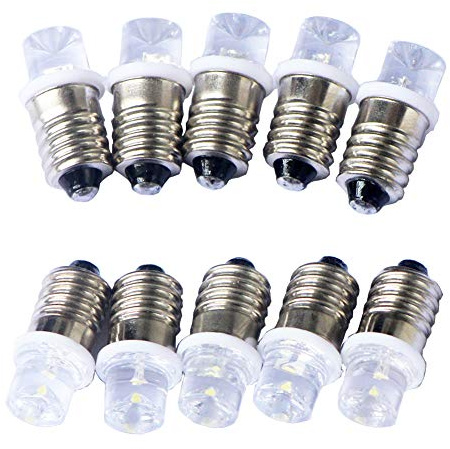 GutReise DC 10pcs E10 3 V Floodlight LED Bulb Flood Light Bulbs Cool White+ 10pcs E10 Base 0.25 watts