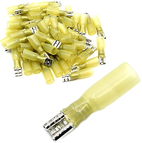 Flachstecker Flachsteckhülsen Kabelschuh mit Schrumpfschlauch teilisoliert Steckverbinder Weiblich Steckbreite 6,3 mm gelb 4-6mm² (10 Stück, Gelb: Flachsteckhülsen/teilisoliert)
