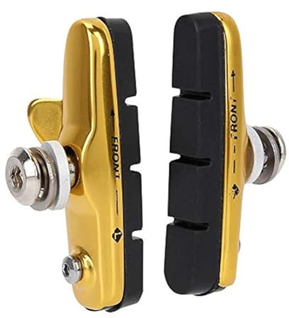 Bike Brake Pads, 3 Colors Quiet Braking Aluminum Rubber Compound Light-Weight Road Bike Brake Shoes Pads Cycling Accessory(Gold)