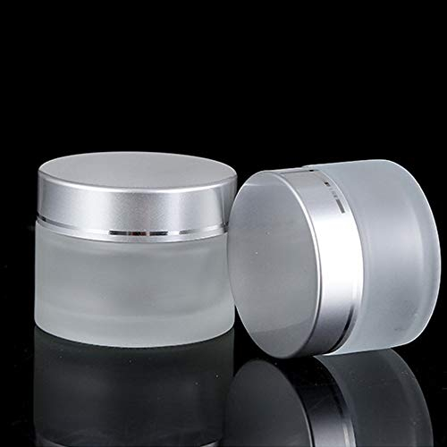 KingYH 2 Pack 50 ml Frosted Cosmetic jars Empty Refillable Face Cream Storage Containers Pot Bottle with Silver Lid and Inner Liners for Homemade Facial Cream Essential Oils Lotion Ointment