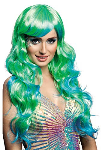 NET TOYS Lange Meerjungfrau Perücke für Damen - Grün-Blau - Extravagantes Frauen-Kostüm-Zubehör Fantasy Karnevalsperücke Cosplay - Der Hit für Karneval & Mottoparty