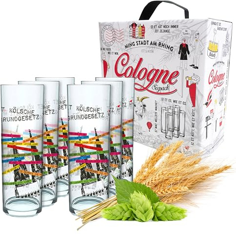 3forCologne Kölschglas 6er Pack bunt 0,2ml, Kölner Stangen mit Grundgesetz, Biergläser Gläser Trinkgläser mit Aufdruck. (MADE IN GERMANY), Größe:276 EU
