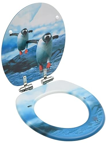 vidaXL Siège WC avec Couvercle à Fermeture en Douceur Cuvette Lunette de Toilette Abattant WC Salle de Bain Maison Intérieur MDF Pingouin