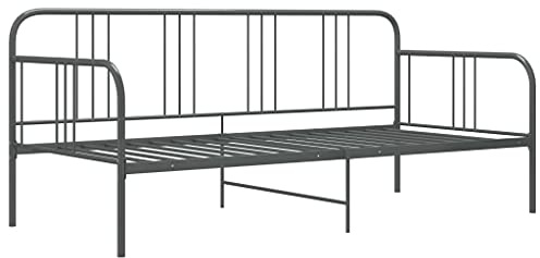 vidaXL Schlafsofa Bettgestell Tagesbett Metallbett Bettsofa Einzelbett Bett Gästebett Sofabett Sofa Couch Jugendbett Grau Metall 90x200cm