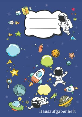 Hausaufgabenheft: Hausaufgabenheft A5 mit Astronauten und Planeten im Weltall