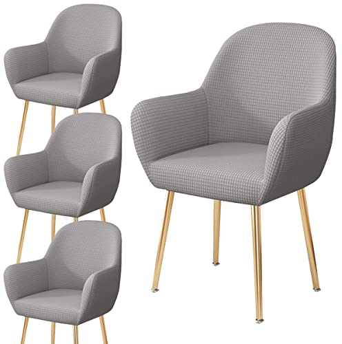 XGANGM Stretch Stuhlhussen Esszimmerstuhl Bezug mit Armlehnen Set 1/2/4/6 Büro-Stuhlhussen Rückenlehne Stuhlabdeckung Samt Stuhl Abdeckung Hoher Sessel-Schutzhülle-bezüge,Light Gray,4PCS