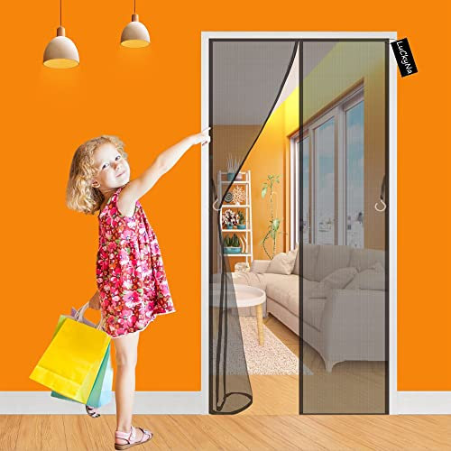 Magnetic Fly Screen Door Curtain 230x260cm(90x102inch) Anti-Tearing Insect Fly Mesh - Hands Free - Walk Through Easily for Balcony Door/Cellar Door/Patio Door - Easy to Install - Black