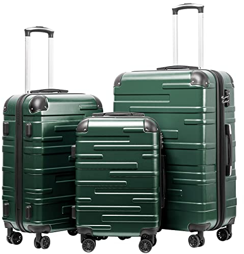 COOLIFE Hartschalen-Koffer Rollkoffer Reisekoffer Vergrößerbares Gepäck (Nur Großer Koffer Erweiterbar) ABS Material mit TSA-Schloss und 4 Rollen