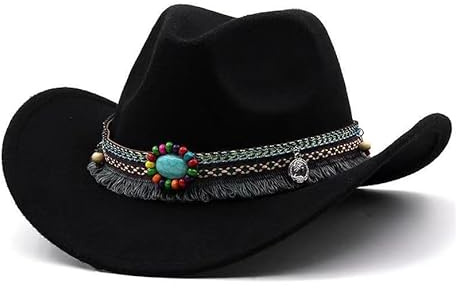 Western-texanische Cowboyhüte – Herren und Damen Verkleidung breite Krempe Winterhüte (verstellbar, Wildleder) – Vintage-Jazz, einfarbig, Cowgirl-Party-Zubehör, Schwarz , 6 3/4/ 7 1/8