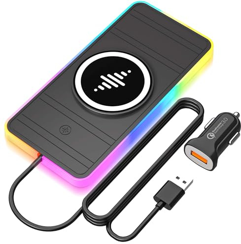 Wireless Charger for Car,RGB LED Qi 15W Fast Car Wireless Charger Pad for iPhone 14 13 12 11 Mini Pro Max,Wireless Charging Pad for Car,for Samsung Galaxy S22/S22+/S22 Ultra/S21/S20/S10/Note20/Note10