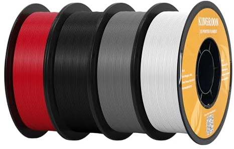 Kingroon PLA Filament 1.75mm, PLA 3D Drucker Filament Maßgenauigkeit ±0,02mm, 4KG Spule (8.8LBS) PLA Filament für 4D Drucker, Schwarz+Weiß+Rot+Grün