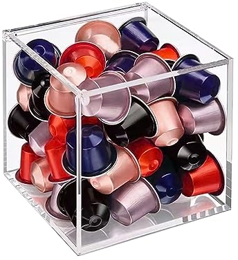 DARENYI Coffee Pods Storage Box Acrylic Pod Cage Coffee Capsule Holder Clear Acrylic Display Box with Lid for Coffee, Figures Toys, Collectibles, Candies (13x13x13cm)