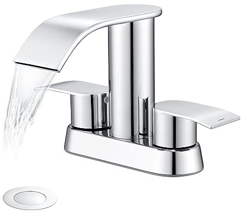 Ultimate Unicorn Chrome Waterfall Bathroom Sink Faucet, Two Handles, Two or Three Holes, Stainless Steel, Deck Mount, Metal Pop Up Drain Stopper