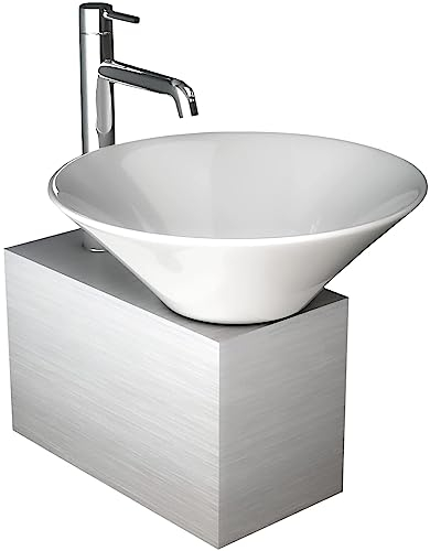 Alpenberger Aufsatzwaschbecken Rund | Handwaschbecken auf Edelstahlkasten | Waschtisch für Badezimmer & Gäste WC | Mini Waschbecken ohne Hahnloch mit Nano | Kleine Waschschüssel