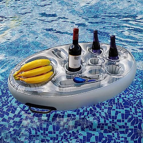 BBTISG Aufblasbares Tablett für Pool, 8 Löcher Große Kapazität Floating Coasters 2 in 1 Pool Getränke- und Snackhalter Schwimmender Bierhalter für Sommer Pool Partys, Strand Mottopartys
