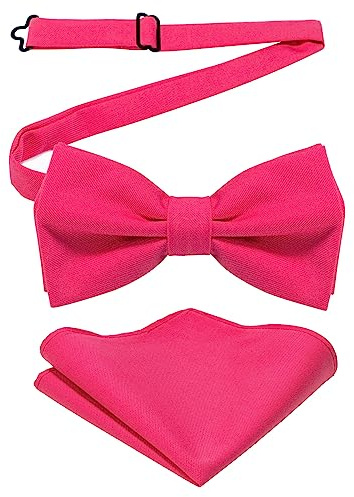JEMYGINS Herren Baumwollmischung Fliege mit Doppelfalte und Einstecktuch Set,Rosa