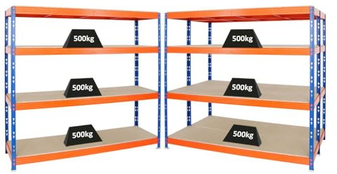 PROREGAL Mega Deal | 3X Profi Schwerlastregal Rhino | HxBxT 180x200x60cm | 4 Spanplatten-Ebenen 16mm | Fachlast 500kg | Blau-Orange | Garagenregal Lagerregal Steckregal Weitspannregal