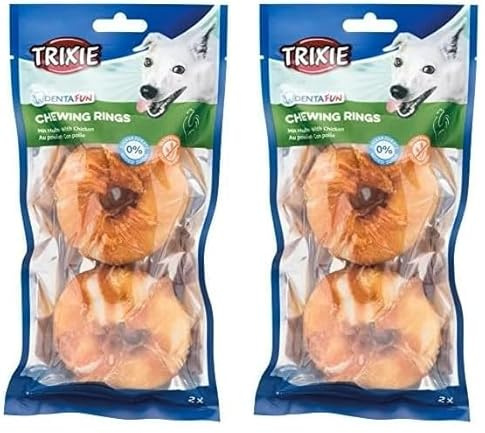 TRIXIE zuckerfreier und glutenfreier Hühnchen Kauring Denta Fun Chicken Chewing Rings, ø 6 cm, 2 St./110 g - 31332 (Packung mit 2)