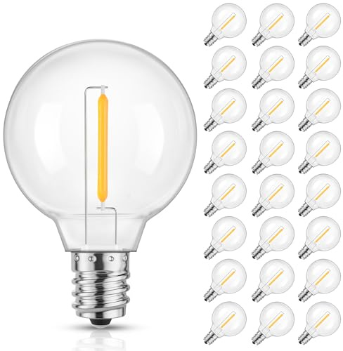 Mlambert G40 LED Replacement Light Bulbs for String Lights, Dimmable E12 Base Shatterproof Bulbs, 1W Equal to 5W, Warm White 2700K, 25Pack, Not Solar