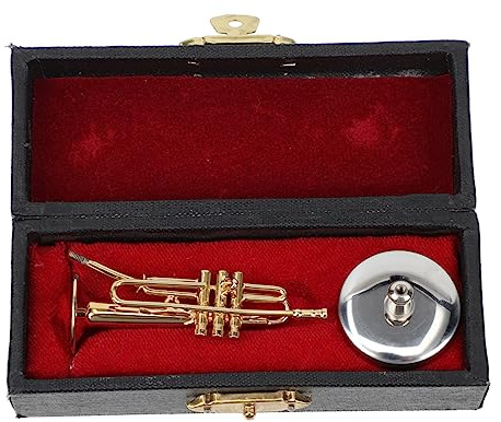 Alipis 2sets Miniatura Tromba Placcato Con Base e Scatola Decorazione Musicale Realistica Per Amanti Della Musica e Paesaggi