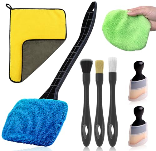 SacJkt Auto Innenraum Reiniger Set, 8 Stück Auto Reinigung Set, Detailing Pinsel mit saugstarkem Microfasertuch für Armaturenbrett und Luftauslass, Auto Reinigungswerkzeuge für Windschutzscheibe