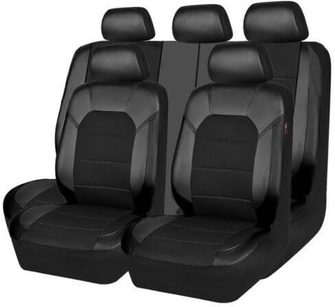 LINCYS 1 Satz Auto Sitzbezügesets für VW CC T-ROC Golf 4 5 6 7 New Beetle Passat 2000-2023 2024, Leder Komfortabler Wasserdicht Verschleißfest sitzschoner Innenraum Styling ZubehöR,Black