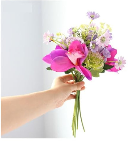 GLigeT Fleurs Artificielles Bouquet de Roses artificielles, pivoines, orchidées, Pom Pom, Hortensia Jaune, Fournitures for fête Nuptiale, Bal de Mariage Fausses Fleurs (Color : A-Purple)