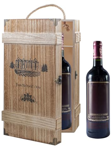 JINGHANGER Weinkiste Holzkiste 35x19x10 cm 2 Flaschen Rotwein Holz Aufbewahrungsbox mit Griff Weinflasche Verpackung Box für Geburtstag Party Hochzeit