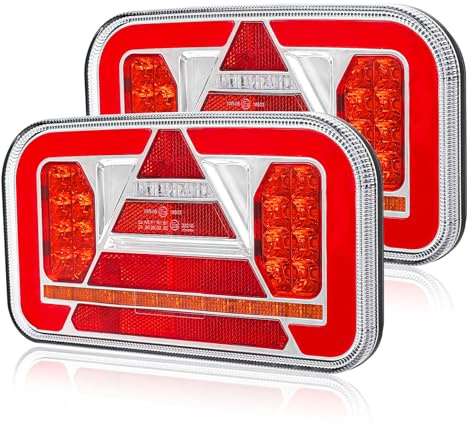 Yuanjoy 2 Stück LED Anhänger Rücklicht, 12V 24V Rückleuchten, IP67 Wasserdicht mit Fahr, Brems, Lenk, Rückfahr, Nebelschlusslicht für LKW, Wohnwagen, Van, Traktor