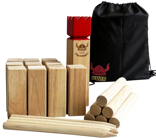 Kubb Spiel im Freien | Wurfspiel mit Tragetasche | Kegelspiel | Gummi Holz Garten Rasen Spiele | Wurfspiel mit Tragetasche (30 x 6.3 x 6.3 cm-King, M)
