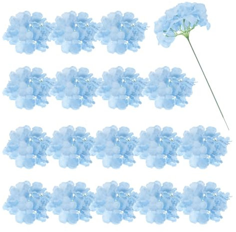 QUARKZMAN 30uds Hortensia Artificiales Flores, Falso Hortensia Flores Artificiales Seda Flores Cabezas con Imitación Tallos para Hogar Decoración Oficina Boda Ramo Hotel Mesa, Claro Azul