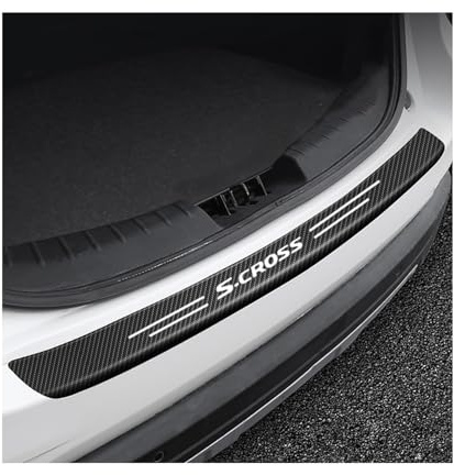 Car Carbon Fiber Rear Bumper Protector Strip for Suzuki S-Cross S Cross，Auto Rear Trunk Door Sill Guard Sticker Plate Accessories