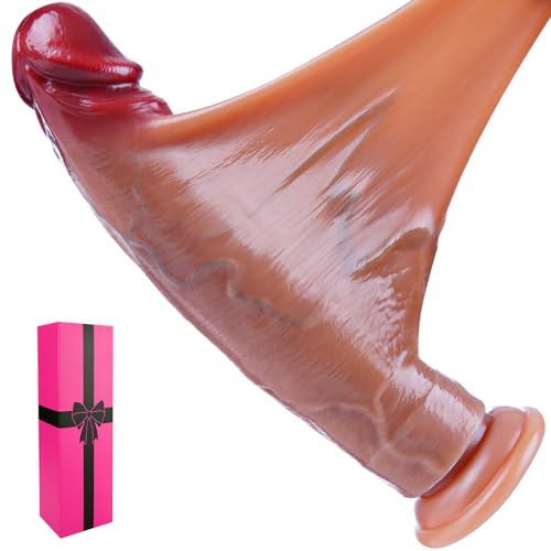 Grande fallo realistico con pelle scorrevole, fallo in silicone a doppia densità spesso 23 cm, fallo del punto G con potente ventosa, fallo strap-on per le donne, adatto per giochi vaginali o anali