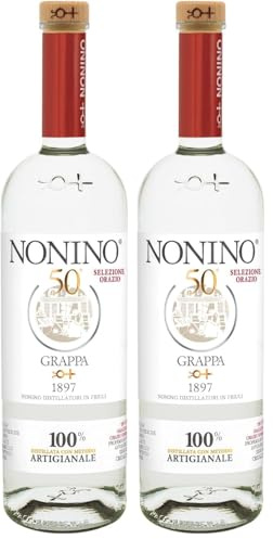 Distillerie Nonino, Grappa Nonino 50° bianca, 50% vol. al profumo di uva e dal gusto Sensuale e avvolgente - Bottiglia in vetroda 500 ml (Confezione da 2)