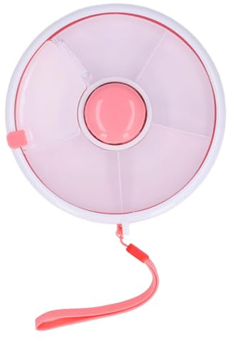 Kinder-Spin-Snackbehälter mit Handschlaufe, Tragbarer, Wiederverwendbarer Snackbehälter mit 5-Fach-Spender und Deckel, Auslaufsichere Drehbare Snackbox, Snack-Drehbehälter (Rosa)