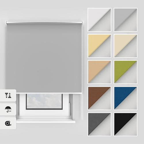 Estika Thermo rollos mit Bohren 140x150 cm Farbe: Grau, Verdunklungsrollo Deckenmontage und Wandmontage, Thermorollo hitzeschutz, Jalousien Fenster
