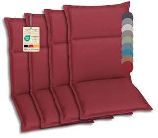 GO-DE Textil Bequeme und attraktive Polsterauflagen für Hochlehner-, Mittellehner- und Niederlehner-Gartenstühle (4er-Set, Uni Rot, Mittellehner)