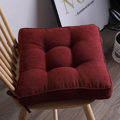 2er Set Stuhlkissen, Bodenkissen 45x45CM mit Bändern, Stuhlauflage für Stuhl für Indoor und Outdoor, Maschinenwaschbar Sitzerhöhung, Fußmatten für Zuhause, Büro, Restaurant, Quadrat, Weinrot