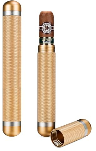 CIGARLOONG Zigarren Humidor aus Edelstahl, Reise Zigarrenetui Röhre Single, Portable Tragbarer Behälter Humidorhalter(Gold)