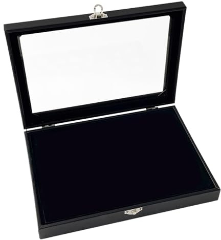 Espositore per spille, porta badge da collezione, scatola per gioielli, cornice in pelle e vetro, organizer sicuro con protezione antipolvere, per vetrine di casa o eventi, 20 x 15 x 4 cm