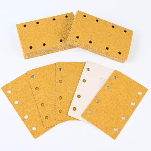 Sruhrak Papel de Lija 80x133mm 8 Agujeros, 35 Hojas de Lija P40, Almohadillas de Lijado Más Fuertes para Lijadora Orbital en Madera, Metal, Barniz, Plástico | Sruhrak Papel de lija 80 x 133 mm, juego de 50 unidades de discos abrasivos más fuertes, grano 40, para lijadora orbital