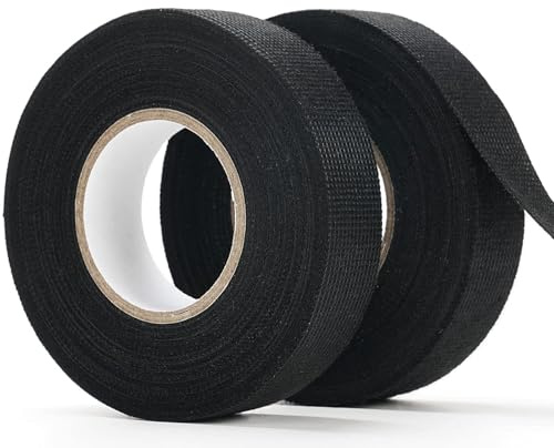 Kjzeex Lot de 6 Ruban de Câbles Noir, Résistant à la Chaleur Rubans 2 Tailles, 19 mm, 15 mm, Ruban Adhésif Isolant électrique, Ruban en Tissu pour Faisceaux de Câbles, Ménage Voiture Moto