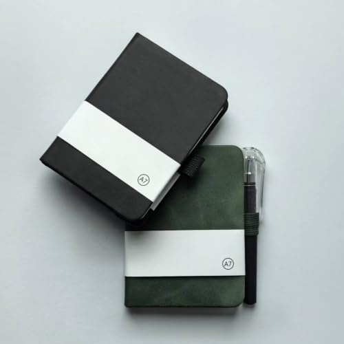 2 Stück Notizbuch Klein, A7 mit 200 Seiten – Kleines Notizbuch Hardcover | mit Stift & Stifthalter, Elastischem Verschlussband – Pocket Notebook für Männer und Frauen (A7)