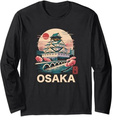 Osaka Japón Castillo Viaje Arte Vintage Osaka Kanji Souvenir Manga Larga