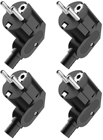 Spina Schuko, spina 250 V, spina di alimentazione con scarico della trazione, spina con contatto di protezione con manicotto antipiega, resistente agli spruzzi d'acqua e durevole, IP20, infrangibile